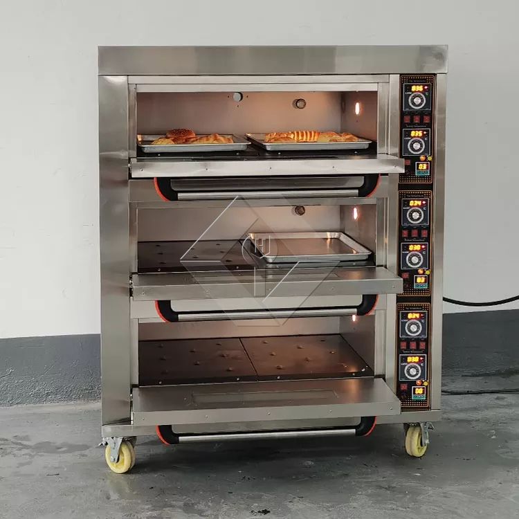 Venda quente novo forno a gás de padaria para forno de cozimento de bandejas de deck duplo 4