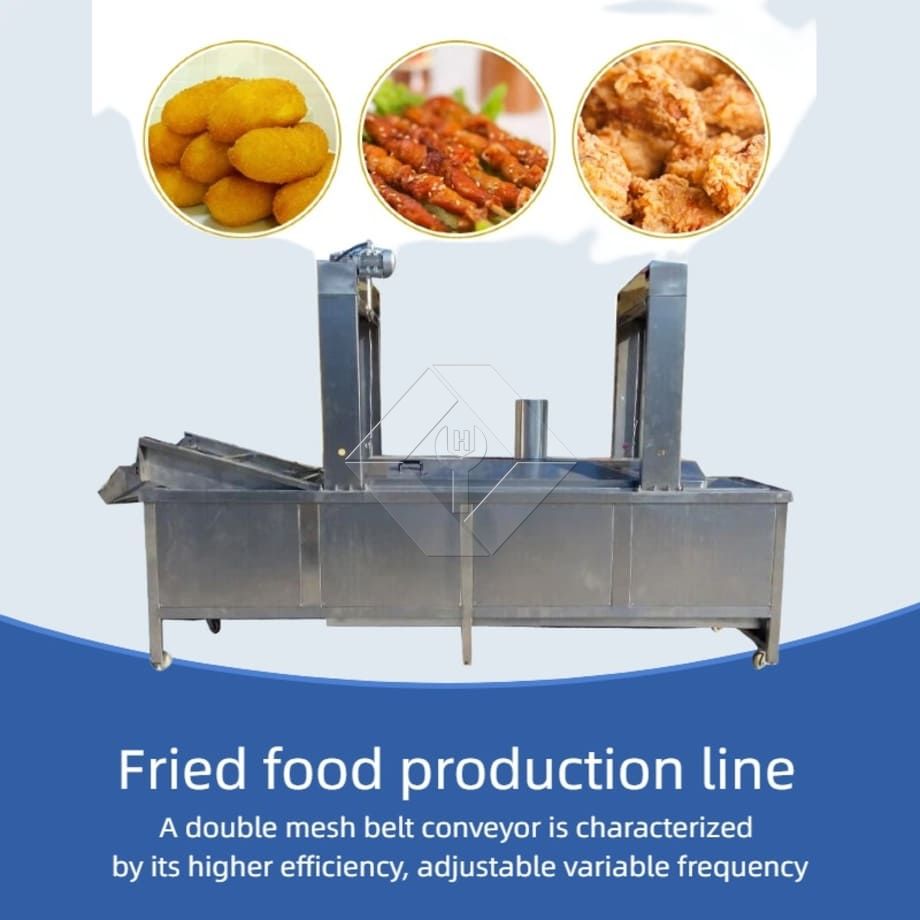 Máquina fritadeira elétrica de frango, fritadeira automática contínua, máquina de fritar hambúrguer com transportador