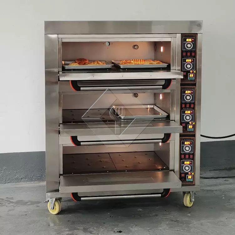 Venda quente novo forno a gás de padaria para forno de cozimento de bandejas de deck duplo 4