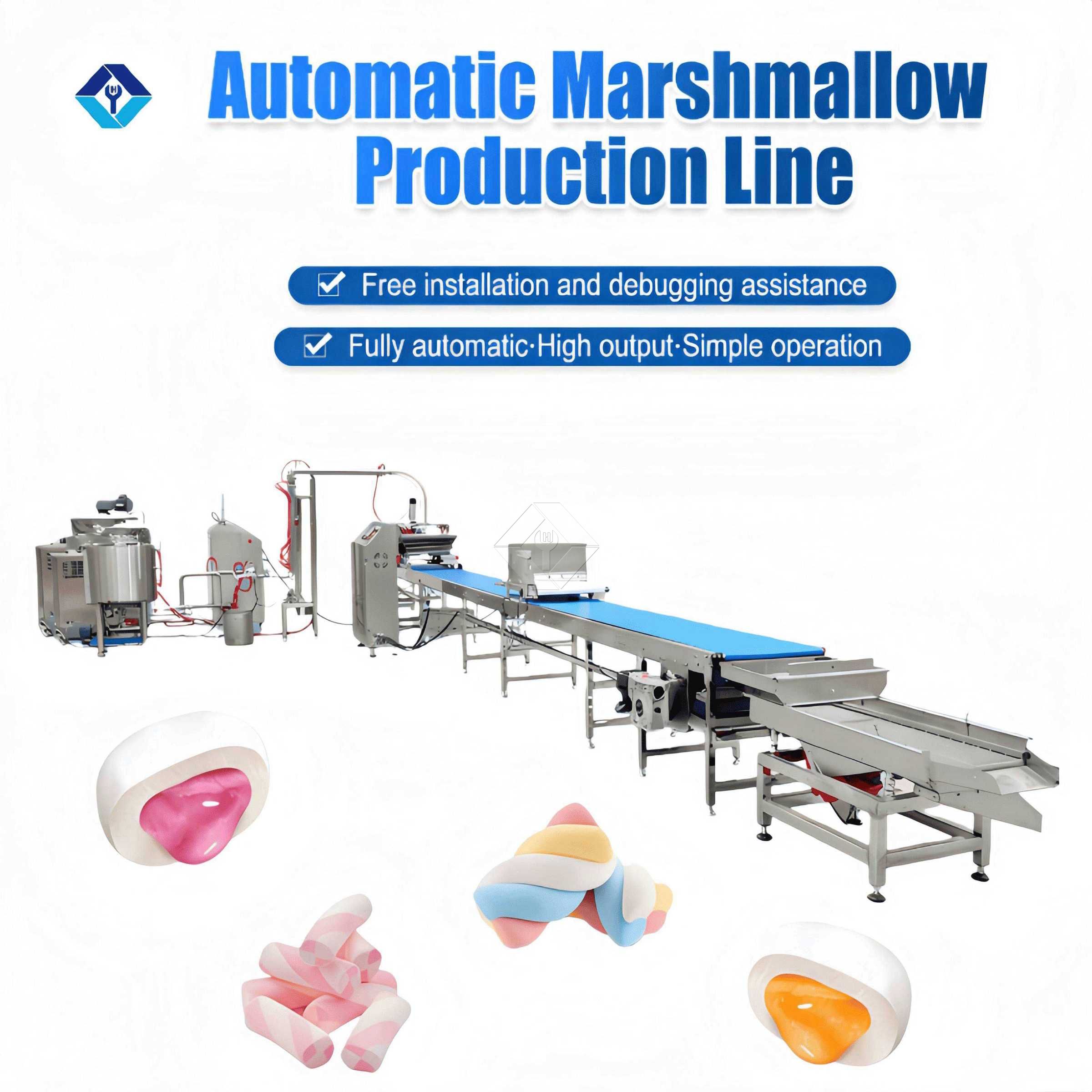 Linha de produção de marshmallow com economia de energia e baixo custo para fabricação de doces