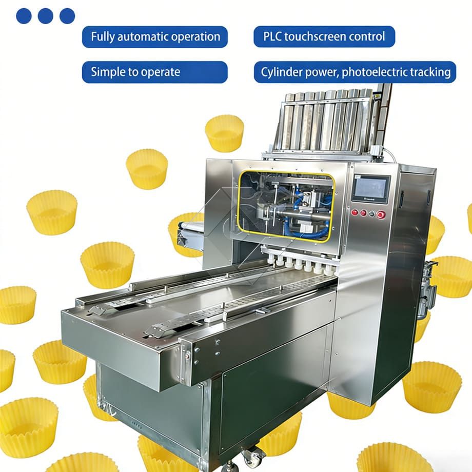 Linha de produção automática de muffin, preço de fábrica, mini máquina industrial de fazer bolos para colocar papéis de cupcake