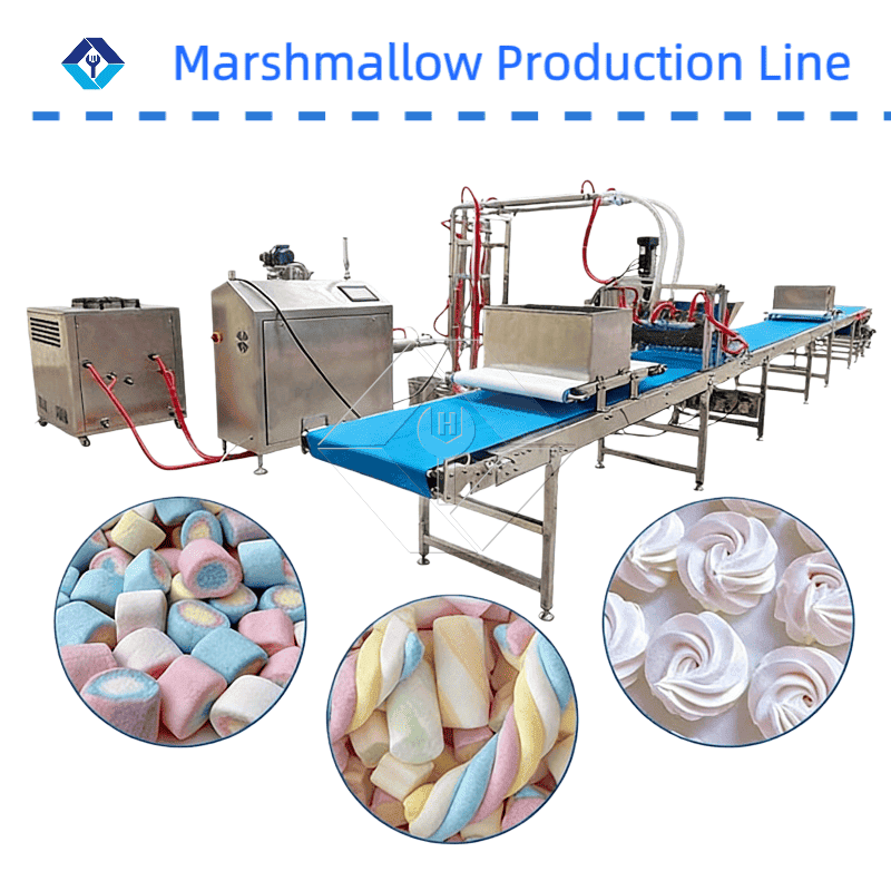 Linha de produção de marshmallow com economia de energia e baixo custo para fabricação de doces