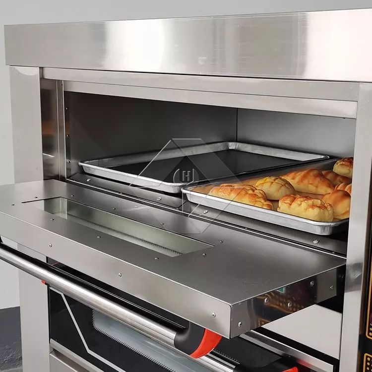 Venda quente novo forno a gás de padaria para forno de cozimento de bandejas de deck duplo 4