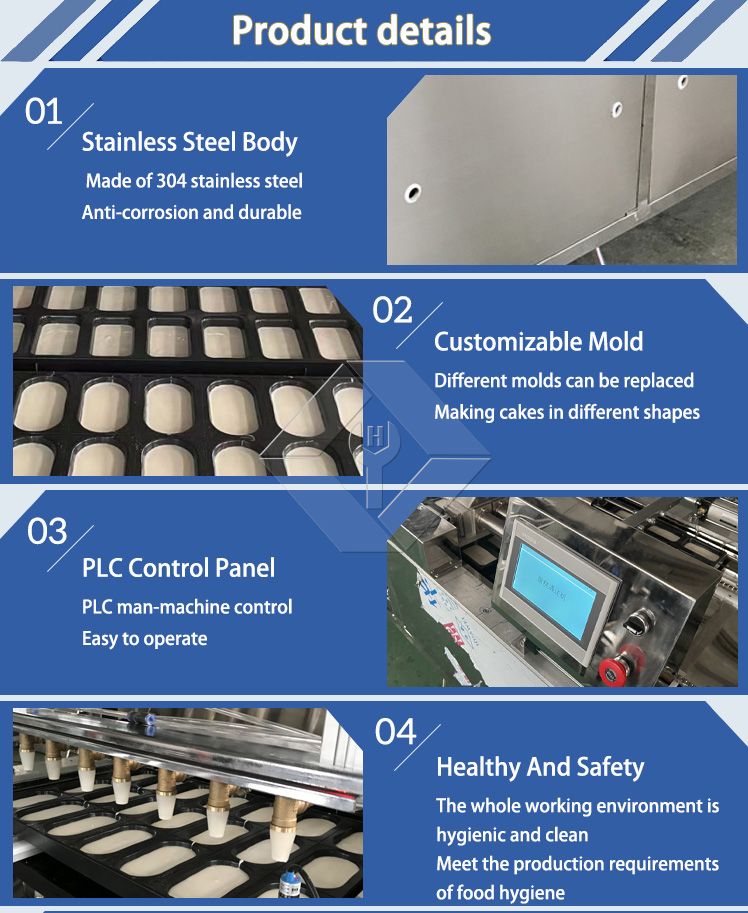 Linha de produção de copos de bolo de camada depositadora de bolo Linha de produção de copos de bolo de camada depositadora de bolo