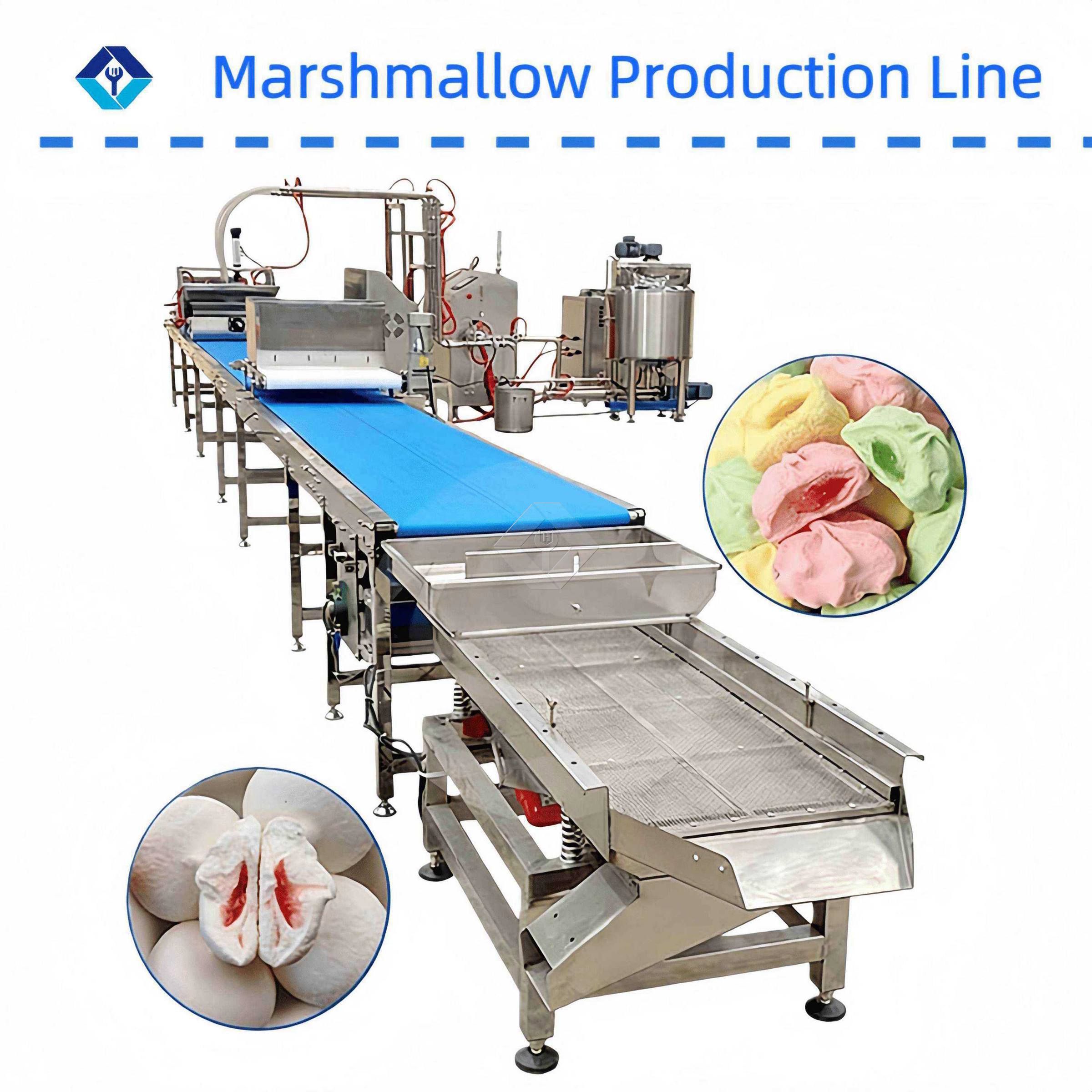 Linha de produção de marshmallow com economia de energia e baixo custo para fabricação de doces