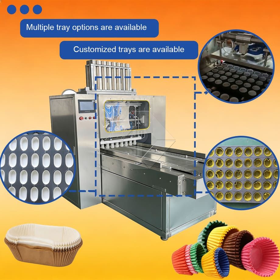 Linha de produção automática de muffin, preço de fábrica, mini máquina industrial de fazer bolos para colocar papéis de cupcake
