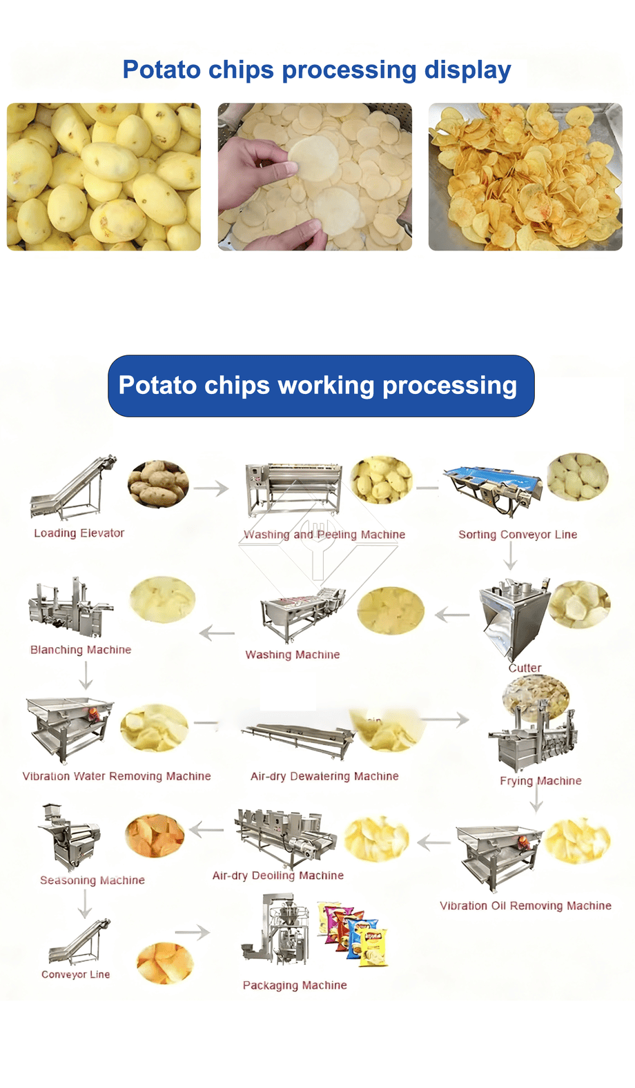 Máquina de fazer batatas fritas automáticas em grande escala, linha de produção de batatas fritas Máquina de fazer batatas fritas automáticas em grande escala, linha de produção de batatas fritas