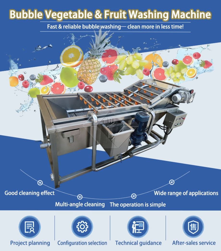 Transportador lavador de frutas e vegetais | Máquina de lavar bolhas para limpeza eficiente de produtos