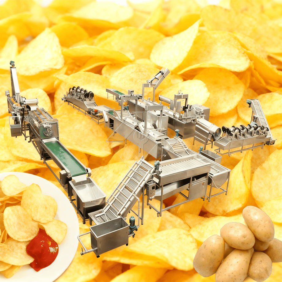 Máquina de fazer batatas fritas automáticas em grande escala, linha de produção de batatas fritas