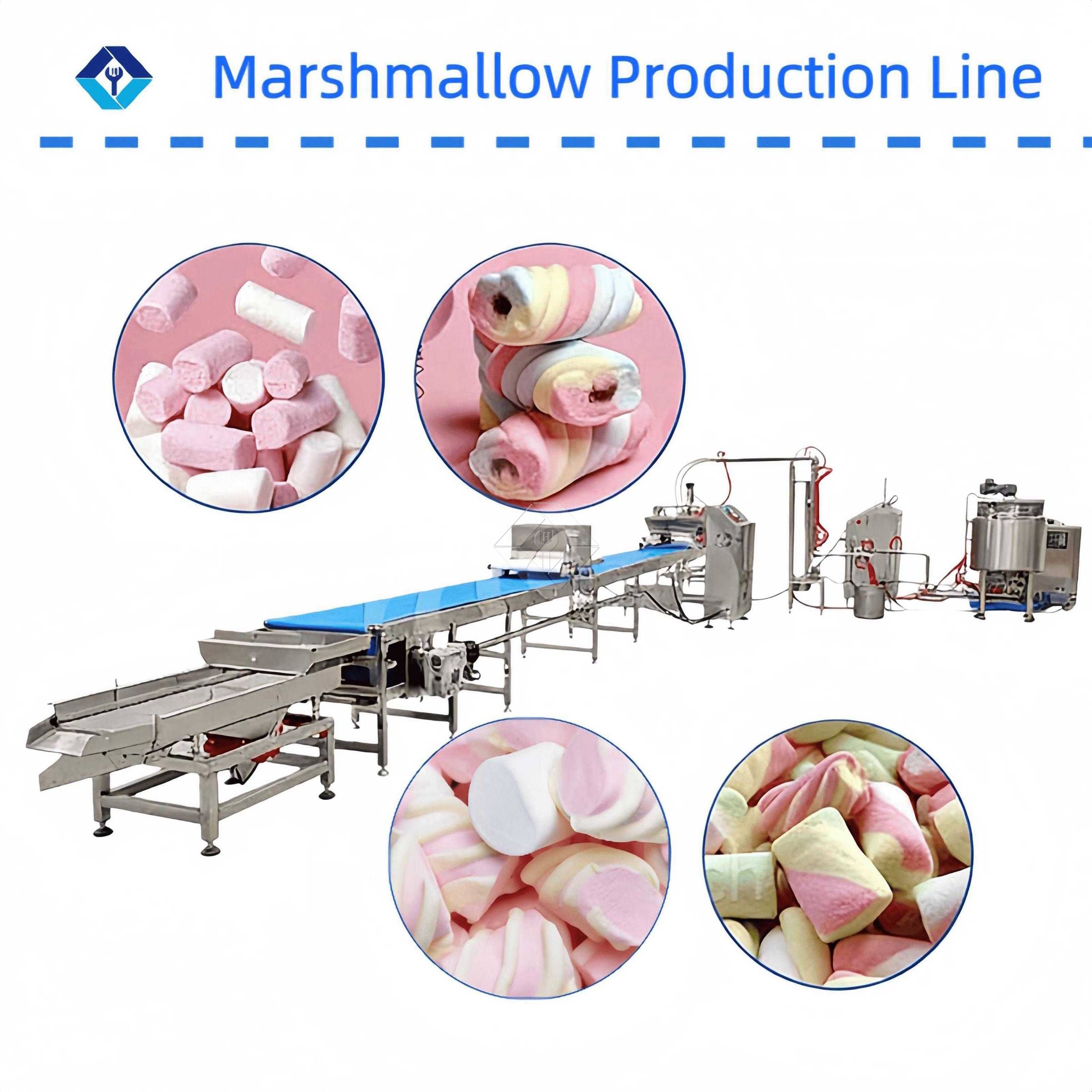 Linha de produção de marshmallow com economia de energia e baixo custo para fabricação de doces