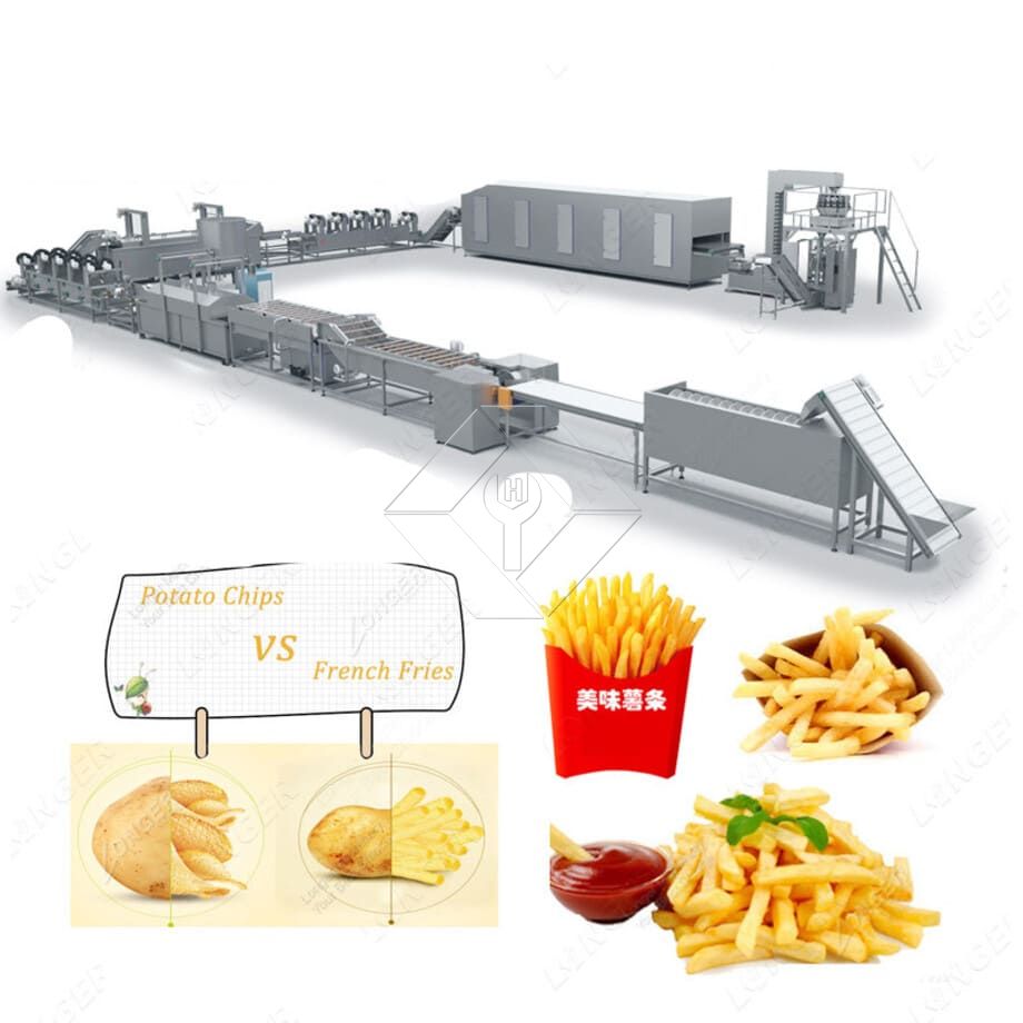 Máquina de fazer batatas fritas automáticas em grande escala, linha de produção de batatas fritas